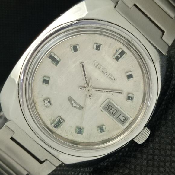 Vintage 1978 Citizen Automatic Mens Silver Watch W/daydate & Patina accents - Picture 1 of 8